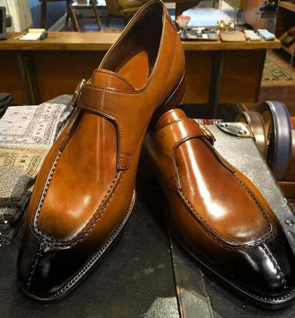 Bespoke Brown Leather Split Toe Shoes for Men