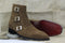Ankle High Brown Triple Buckle Boot, Men's Handmade Size Zipper Suede Boot
