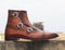 Handmade Ankle High Triple Buckle Boot, Cap Toe Style Pure Two Shaded Leather Boot