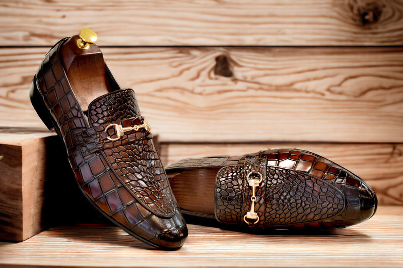 Handmade New Stylish Slip On Crocodile Loafer Shoes, Horse bit Style Shoes, Wedding Shoes