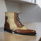 Men's Ankle High Brown Beige Wing Tip Brogue Leather Suede Lace Up Boot