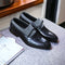 Men's Black Grey Loafer Tussle Shoes, Handmade Stylish Shoes, Plain Toe Moccasin Shoes