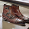 Ankle High Brown Triple Buckle Pure Genuine Leather Boot For Men's