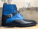 Men's Ankle High 2 tone Buckle Lace Up Leather Boot - leathersguru