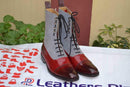 Handmade Burgundy Gray Leather Suede Boot - leathersguru