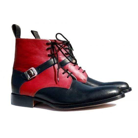 Handmade Black Red Leather Buckle Boot - leathersguru