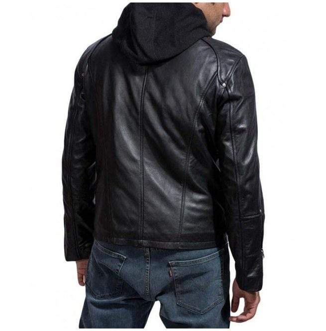 Mansions Damien Collier Black Leather, Men Hooded Leather Jacket - leathersguru