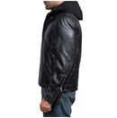 Mansions Damien Collier Black Leather, Men Hooded Leather Jacket - leathersguru