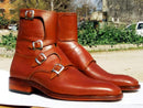 Handmade Men's Ankle High Leather 4 Monk Boot - leathersguru