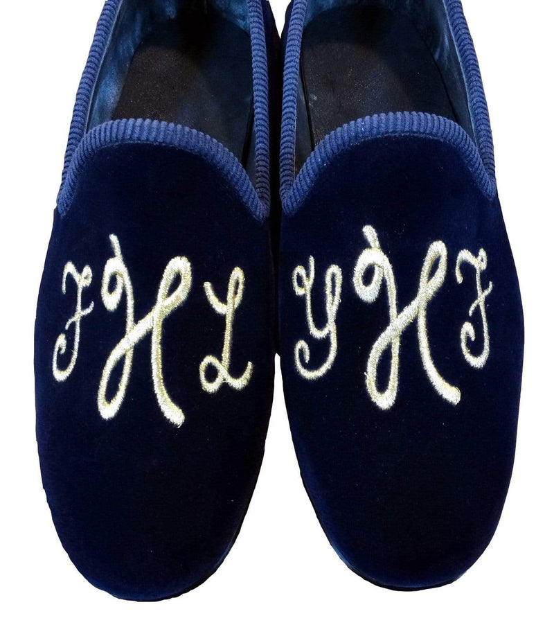 Handmade Embroidery Blue Slip On Velvet Shoe - leathersguru