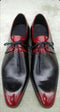 Handmade Black Burgundy Leather Derby Lace Up Shoe - leathersguru