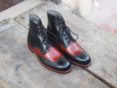 Handmade Men's Ankle High Black Brown Leather Wing Tip Boot - leathersguru