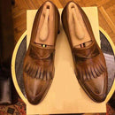 Handmade Brown Fringe Loafers Slip On Shoe - leathersguru