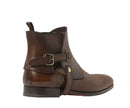 Handmade Men's Chelsea Upper Strap detail Leather Boots, Buckle detail Boots