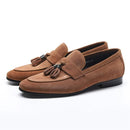 Handmade Men's Oxford Tassels Shoes,Brown Suede Formal Loafer Shoes
