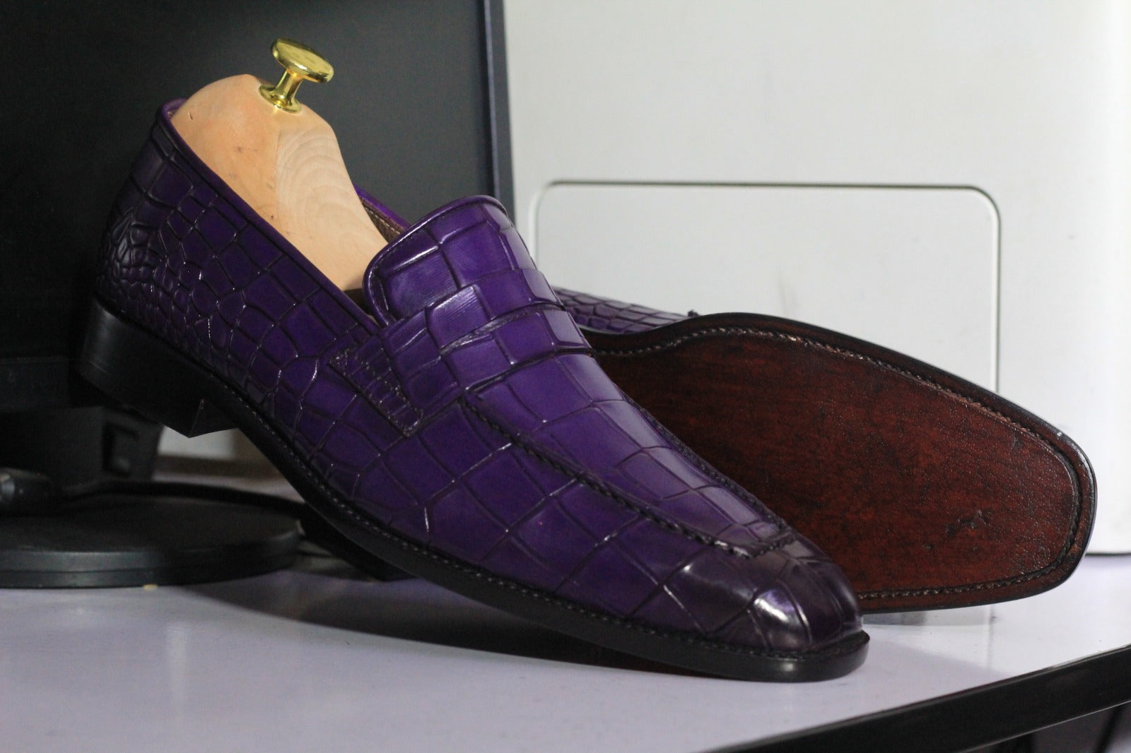 Men's Handmade Alligator Texture Leather Dress Shoes