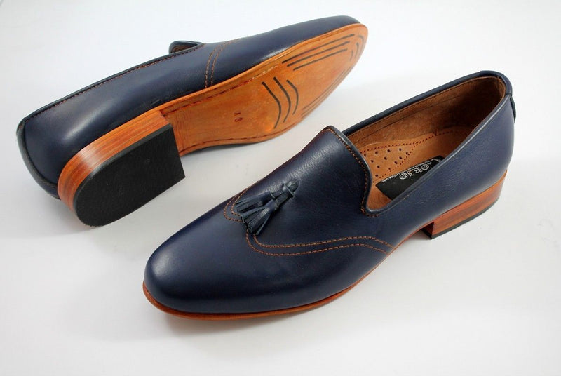 Handmade Mens Blue Leather Shoes LOAFER STYLE ,Mens Leather shoes