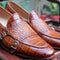 Handmade Stylish Brown Alligator Double Monk Loafer Style Shoes For Men's