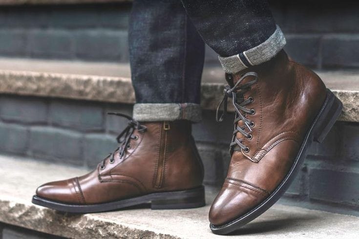 Brown leather dress boots with laces for men Beatnik