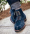 Bespoke Navy Blue Suede Ankle Split Toe Boot - leathersguru