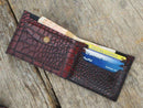 Husband Gift, Boyfriend gift, Father gift, Men's leather bifold wallet, thin leather wallet, Traditional Alligator Texture Oxblood Wallet - leathersguru