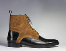 Men's Black Brown Ankle Lace Up Leather Suede Boot - leathersguru