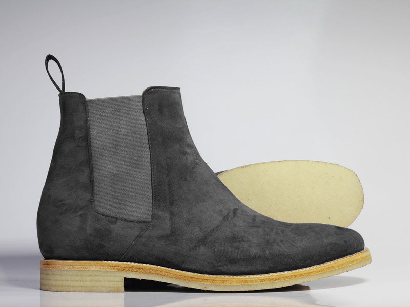 Bespoke Black Gray Chelsea Suede Boots - leathersguru