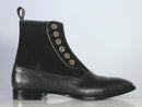 Bespoke Black Leather Suede Button Top Ankle Cap Toe Boot - leathersguru