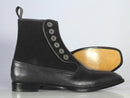 Bespoke Black Leather Suede Button Top Ankle Cap Toe Boot - leathersguru