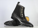 Bespoke Black Leather Suede Button Top Ankle Cap Toe Boot - leathersguru