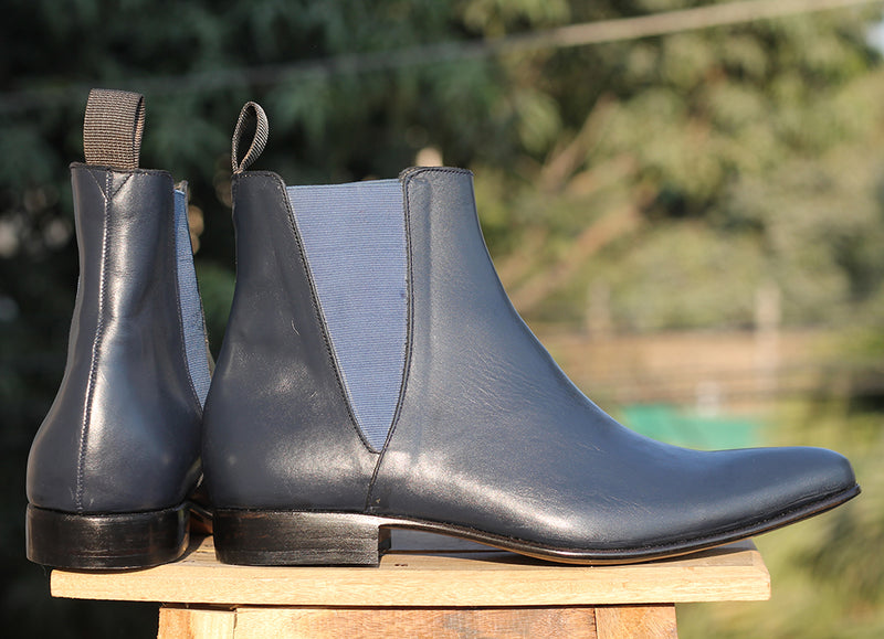 Bespoke Navy Blue Chelsea Leather Boot - leathersguru