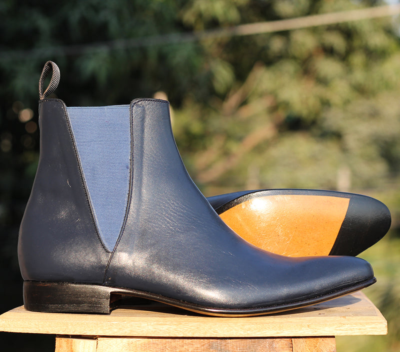 Bespoke Navy Blue Chelsea Leather Boot - leathersguru