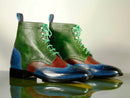 Bespoke Multi Color Ankle Leather Lace Up Boot - leathersguru