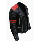 Men's Black & Red Color Brando Fashion Jacket, Men's Red Striped Leather Jacket - leathersguru