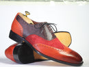 Men's Handmade Multi Color Wing Tip Lace Up Leather Suede & Pebbled Leather Shoes 