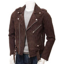 Men's Brown Suede Biker Motorcycle Fashion Belted Jacket - leathersguru