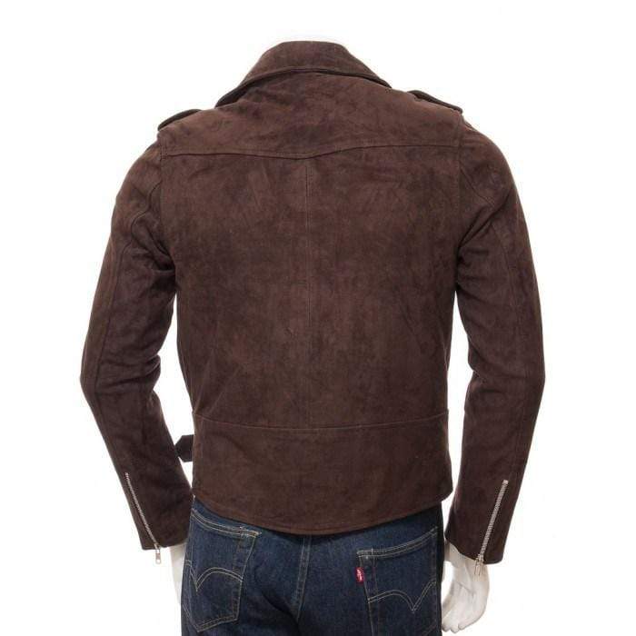 Men's Brown Suede Biker Motorcycle Fashion Belted Jacket - leathersguru