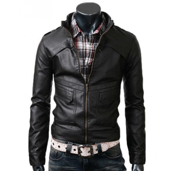 Brown Slim Fit Shirt Collar Leather Jacket Men – Jacket Empire