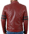 Men Genuine Lambskin Maroon Leather Navy Blue Stripped Jacket Slim fit Biker Motorcycle Design jacket - leathersguru