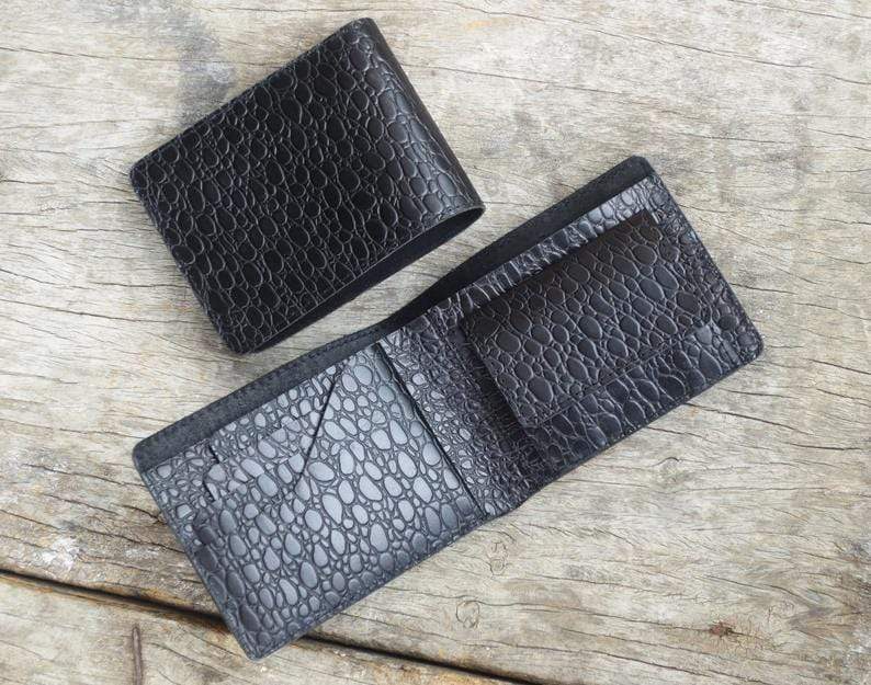 Men's Black Leather Monogrammed Billfold Wallet