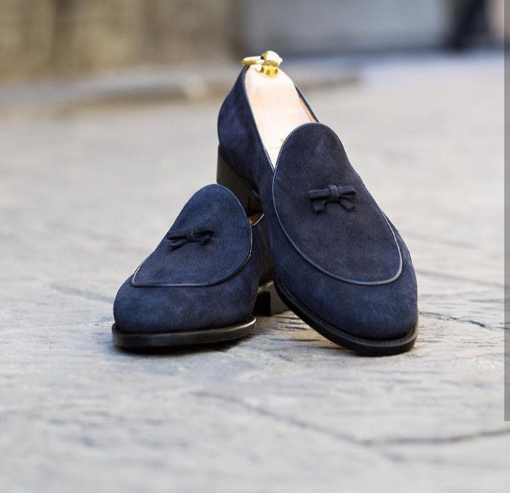 Handmade Men Leather Shoe, Royal Blue Loafer For , Formal Suede Shoes