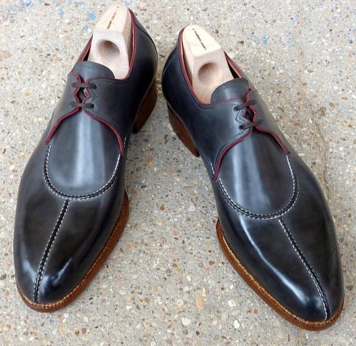 Handmade Men's Gray Leather Split Toe Shoes - leathersguru