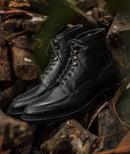 Bespoke Black Half Ankle Leather Lace Up Boots - leathersguru
