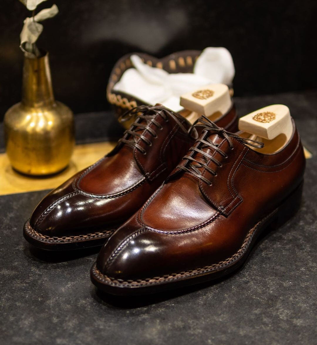 Bespoke Brown Leather Split Toe Shoes for Men | leathersguru