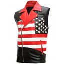 USA Flag Leather Motorcycle Vest for Men