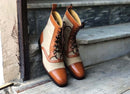 Bespoke Beige Brown Suede Leather High Ankle Lace Up Boots - leathersguru