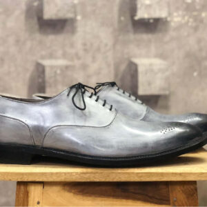 Bespoke Gray Leather Brogue Toe Lace Up Shoe for Men - leathersguru