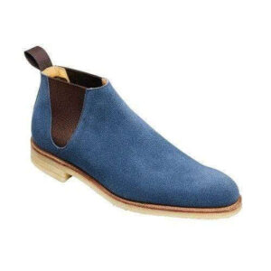 Handmade Blue Suede Half Ankle Chelsea Boot - leathersguru