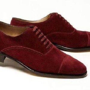 Hand made Men's Suede Maroon Cap To Shoes - leathersguru