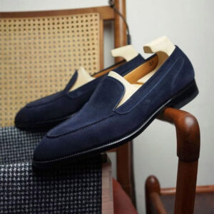 Bespoke Navy Blue Suede Loafer Shoes for Men